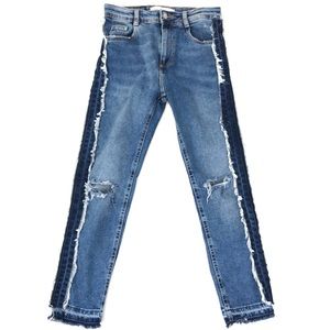 Zara Frayed Side Stripe Jeans Raw Hem 